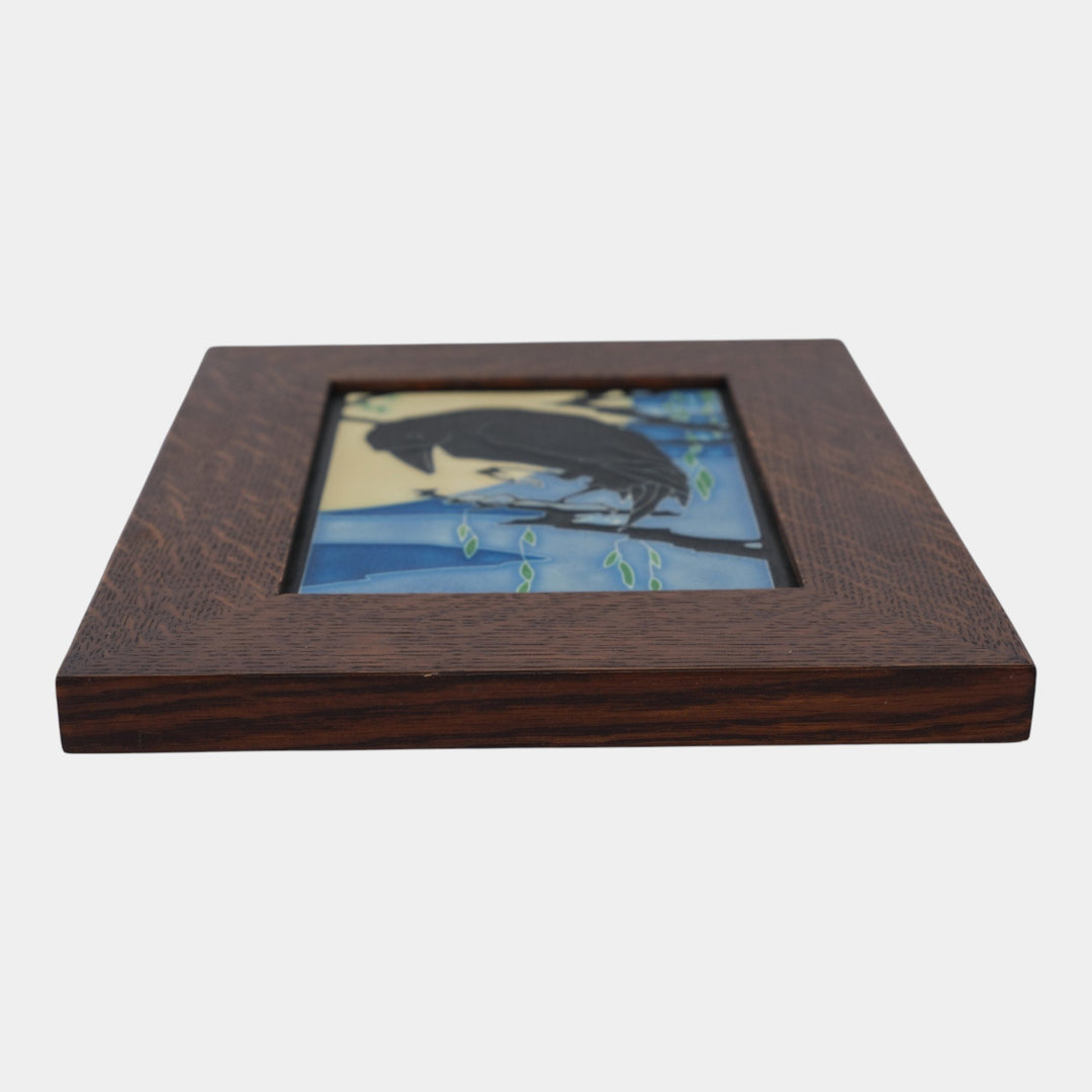 Motawi Tileworks Hand Made Art Pottery Moonlit Black Raven Framed Tile