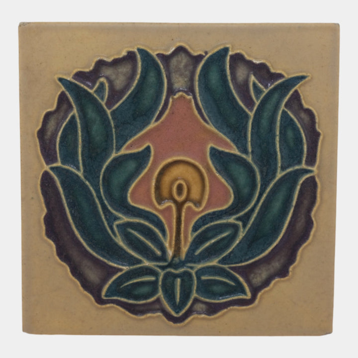 Rookwood Art Pottery Faience Arts And Crafts Floral Four Color Tile 1740Y