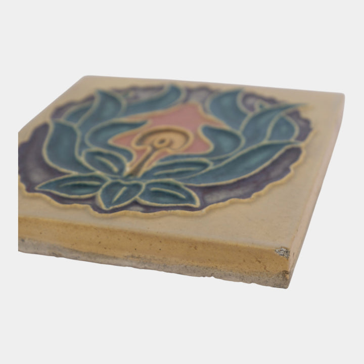 Rookwood Art Pottery Faience Arts And Crafts Floral Four Color Tile 1740Y