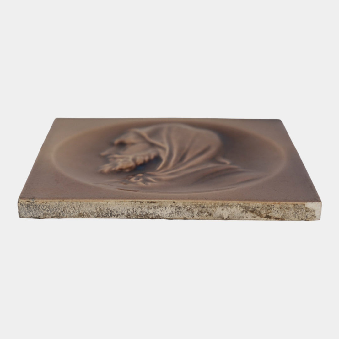 Kensington Art Tile Co 1880s Brown Majolica Old Man Portrait Ceramic Tile