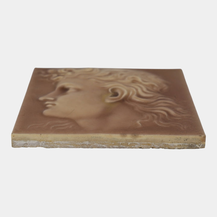 Kensington Art Tile Co. 1880s Art Pottery Brown Majolica Young Man Portrait Tile