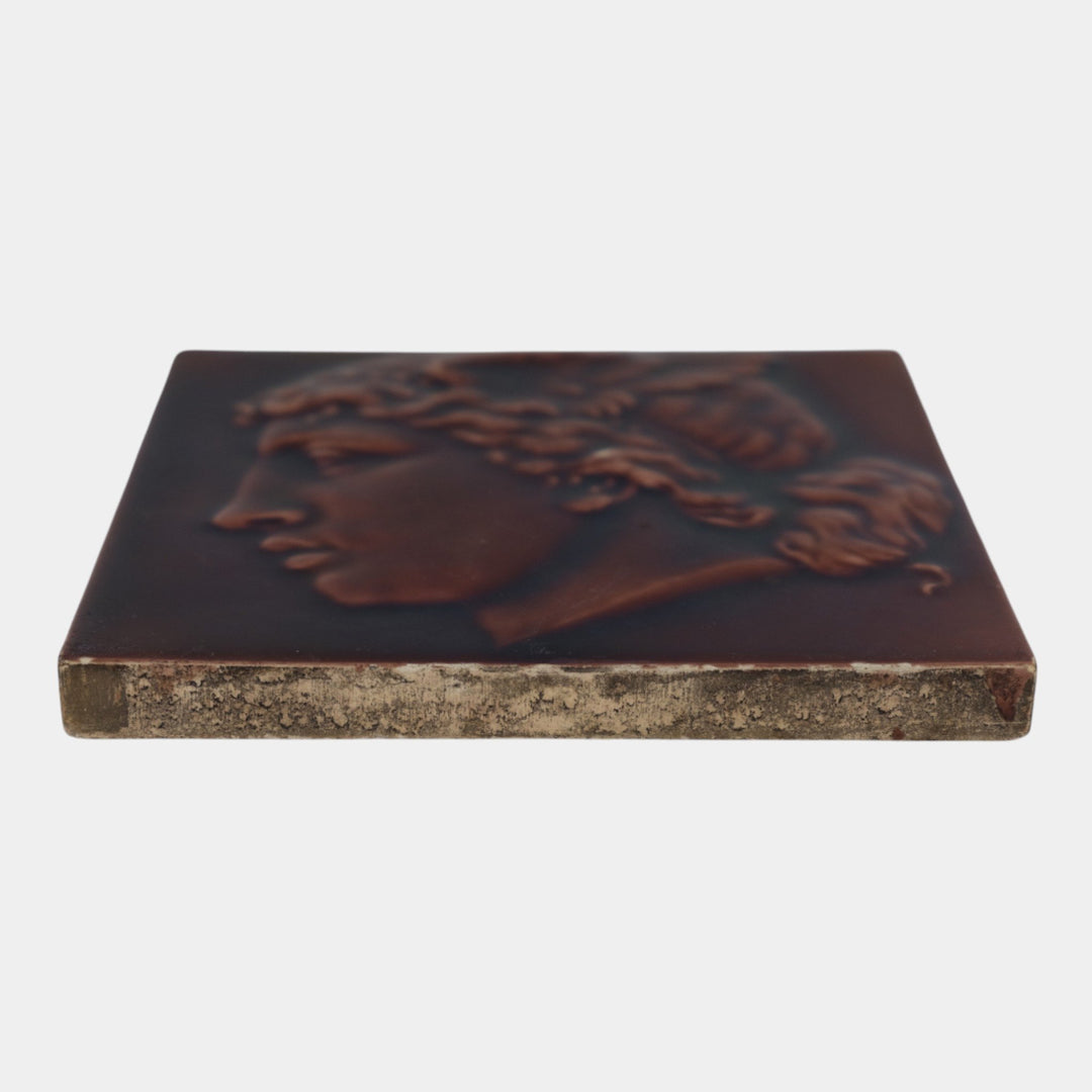 Minton Tiles Stoke On Trent 19th C. Red Majolica Mercury Portrait Ceramic Tile