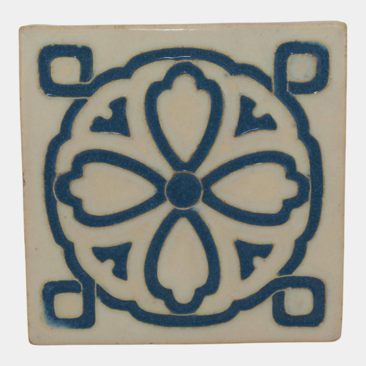 Claycraft California Art Pottery Blue White Geometric Flower Ceramic Tile