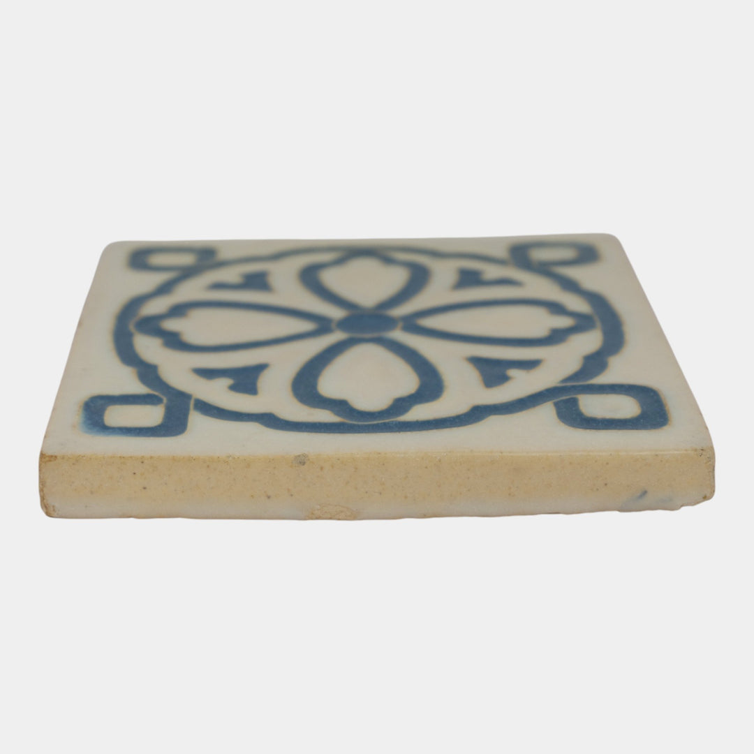 Claycraft California Art Pottery Blue White Geometric Flower Ceramic Tile