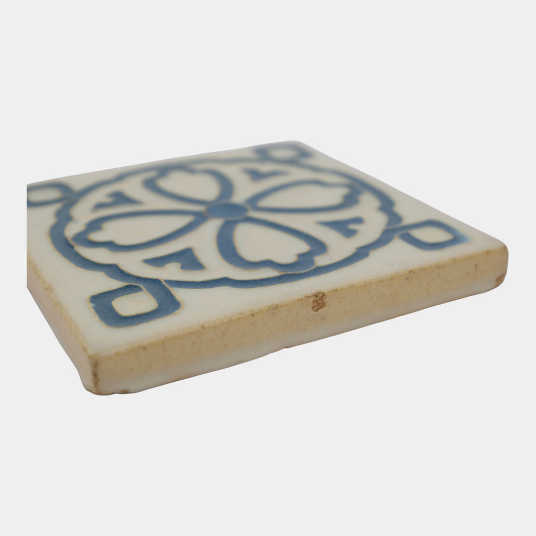 Claycraft California Art Pottery Blue White Geometric Flower Ceramic Tile