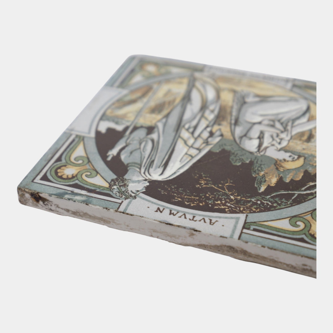 Minton China Works 1880s English Art Pottery Four Seasons Art Nouveau Tile Set