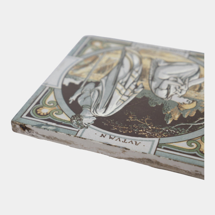 Minton China Works 1880s English Art Pottery Four Seasons Art Nouveau Tile Set