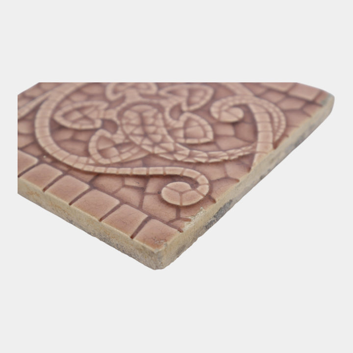 AETCO 1880s Art Pottery Pink Flowing Floral Scroll Motif Pink Border Tile Set