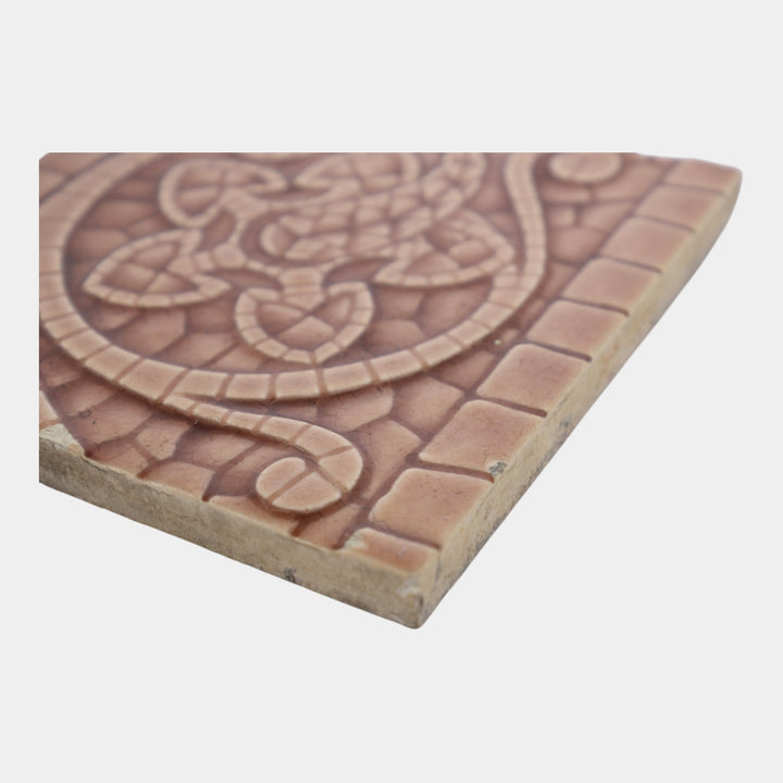 AETCO 1880s Art Pottery Pink Flowing Floral Scroll Motif Pink Border Tile Set