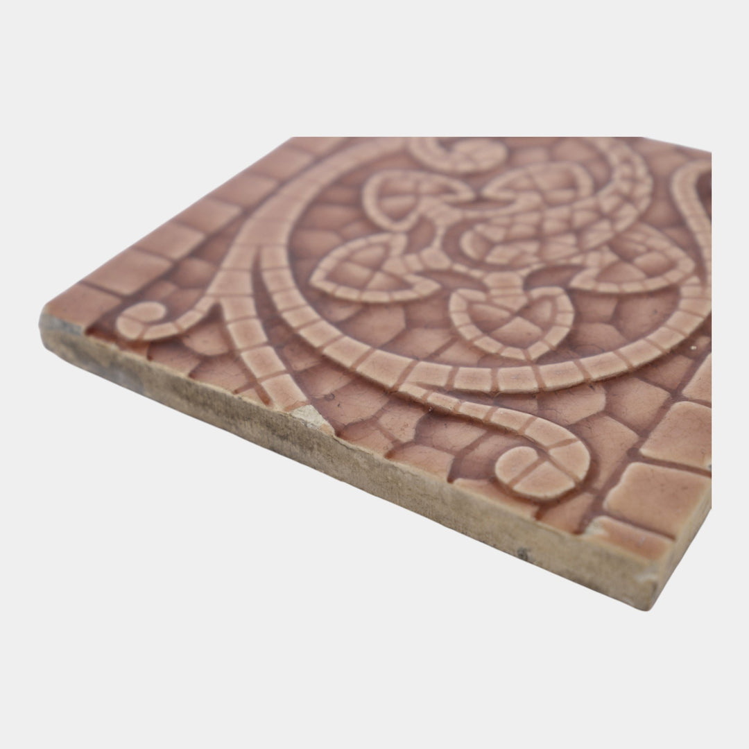 AETCO 1880s Art Pottery Pink Flowing Floral Scroll Motif Pink Border Tile Set