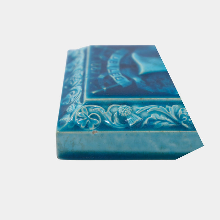 Minton Hollins 1887 Pottery Blue Queen Victoria Golden Jubilee Tile Paperweight