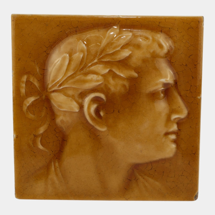AETCO 1880s Art Pottery Brown Majolica Caesar Roman Portrait Ceramic Tile