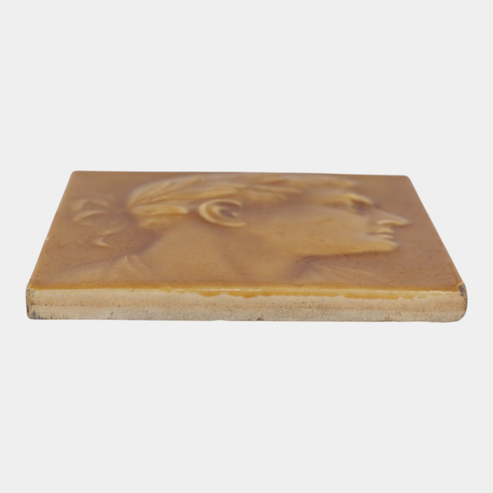 AETCO 1880s Art Pottery Brown Majolica Caesar Roman Portrait Ceramic Tile