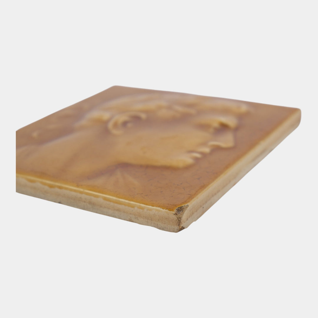 AETCO 1880s Art Pottery Brown Majolica Caesar Roman Portrait Ceramic Tile