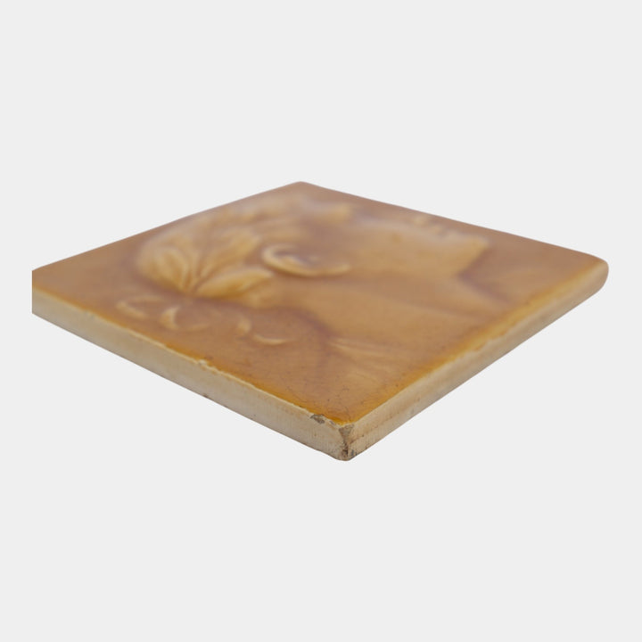 AETCO 1880s Art Pottery Brown Majolica Caesar Roman Portrait Ceramic Tile