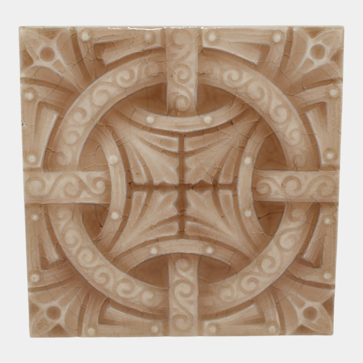 Providential Tile Works 1880s Art Pottery Brown Majolica Geometric Motif Tile