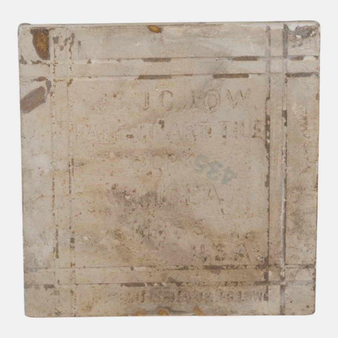 J & JG Low Tile Works 1880s Art Pottery Brown Geometric Floral Tile