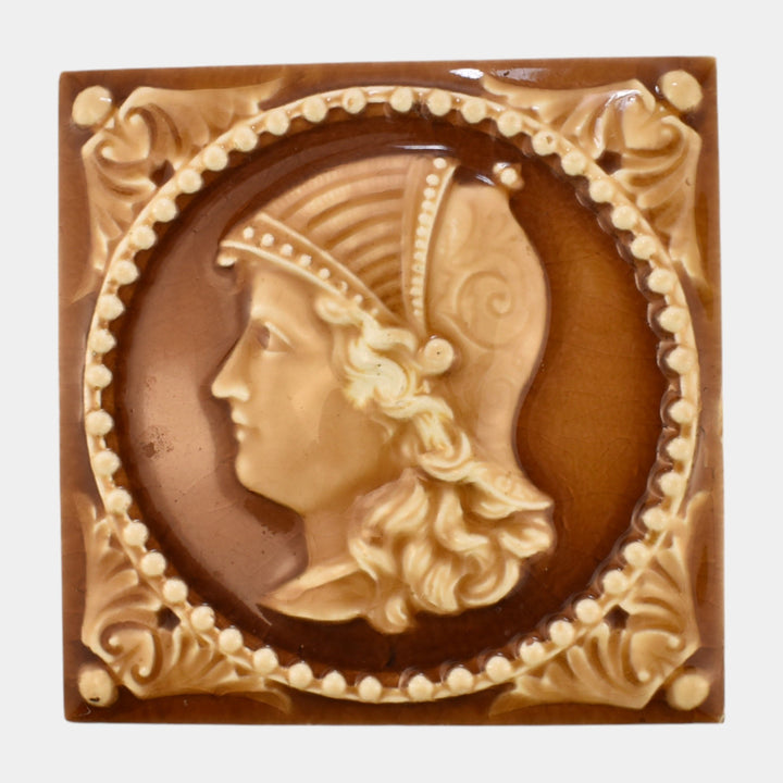 Providential Tile Works 1880s Pottery Brown Majolica Neoclassical Portrait Tile