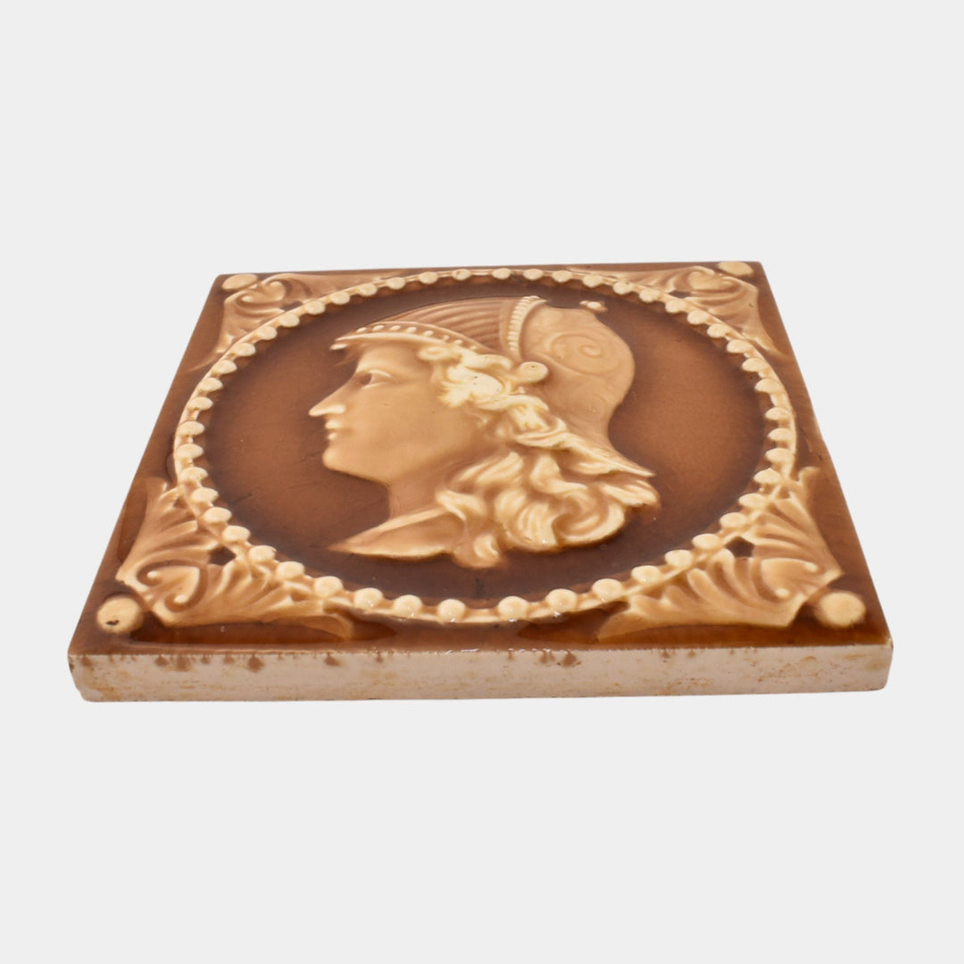 Providential Tile Works 1880s Pottery Brown Majolica Neoclassical Portrait Tile