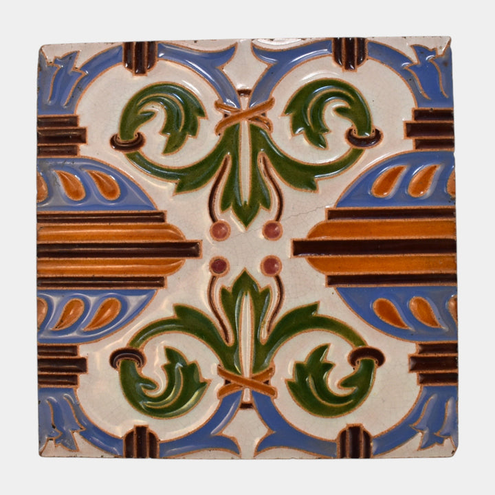 MAW & Co Brosley Salop English Victorian Majolica Pottery Foliage Scroll Tile