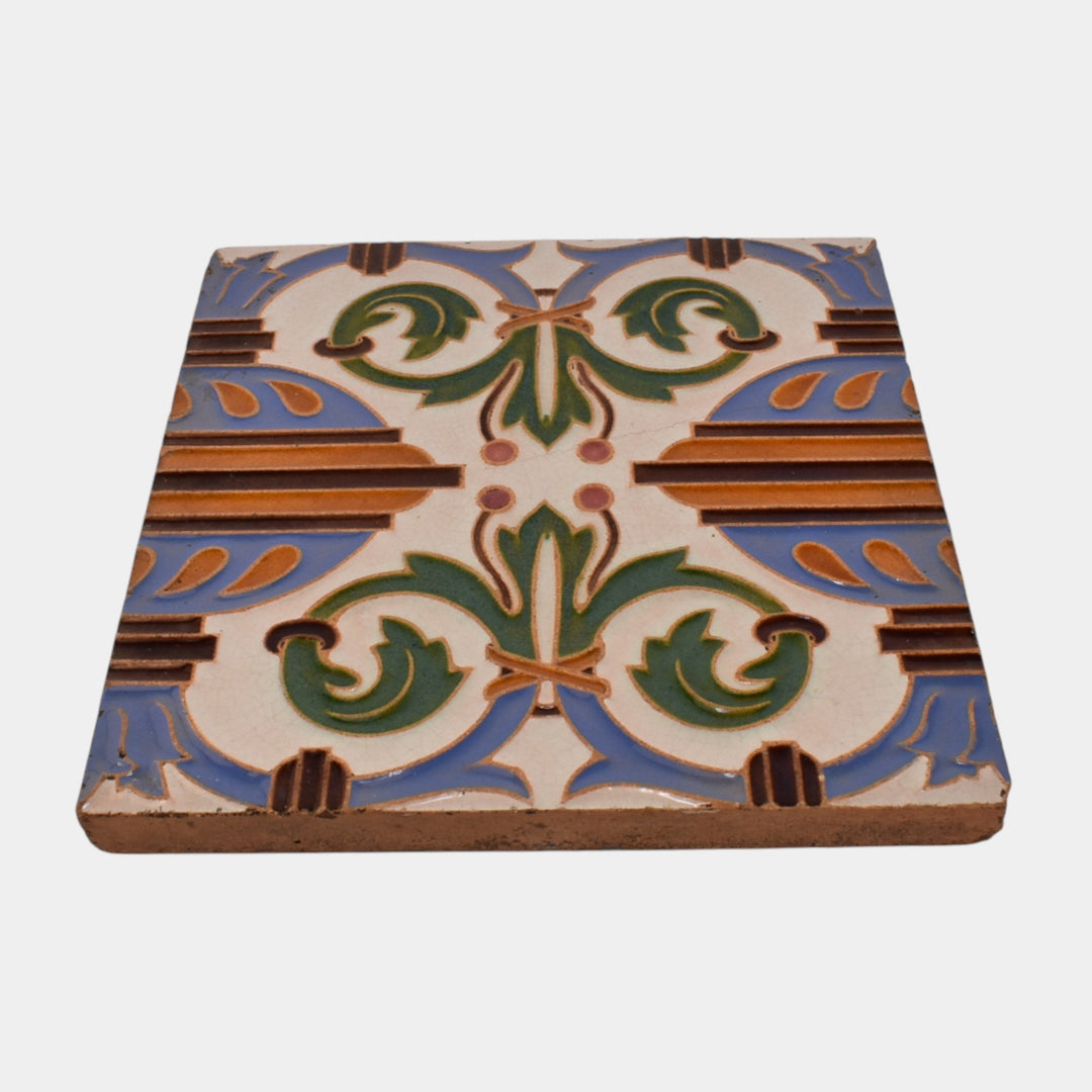 MAW & Co Brosley Salop English Victorian Majolica Pottery Foliage Scroll Tile