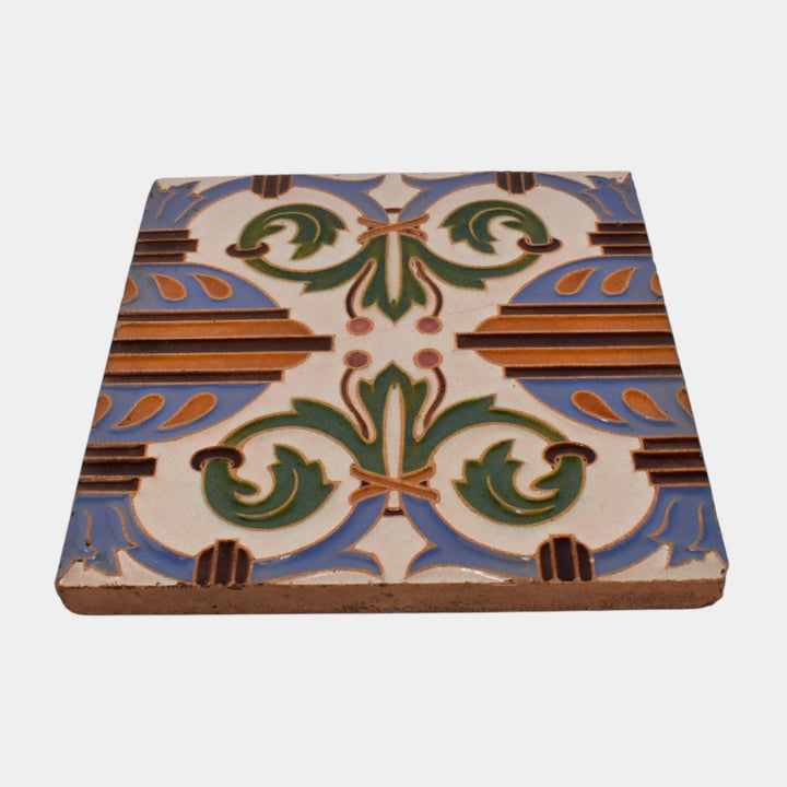 MAW & Co Brosley Salop English Victorian Majolica Pottery Foliage Scroll Tile