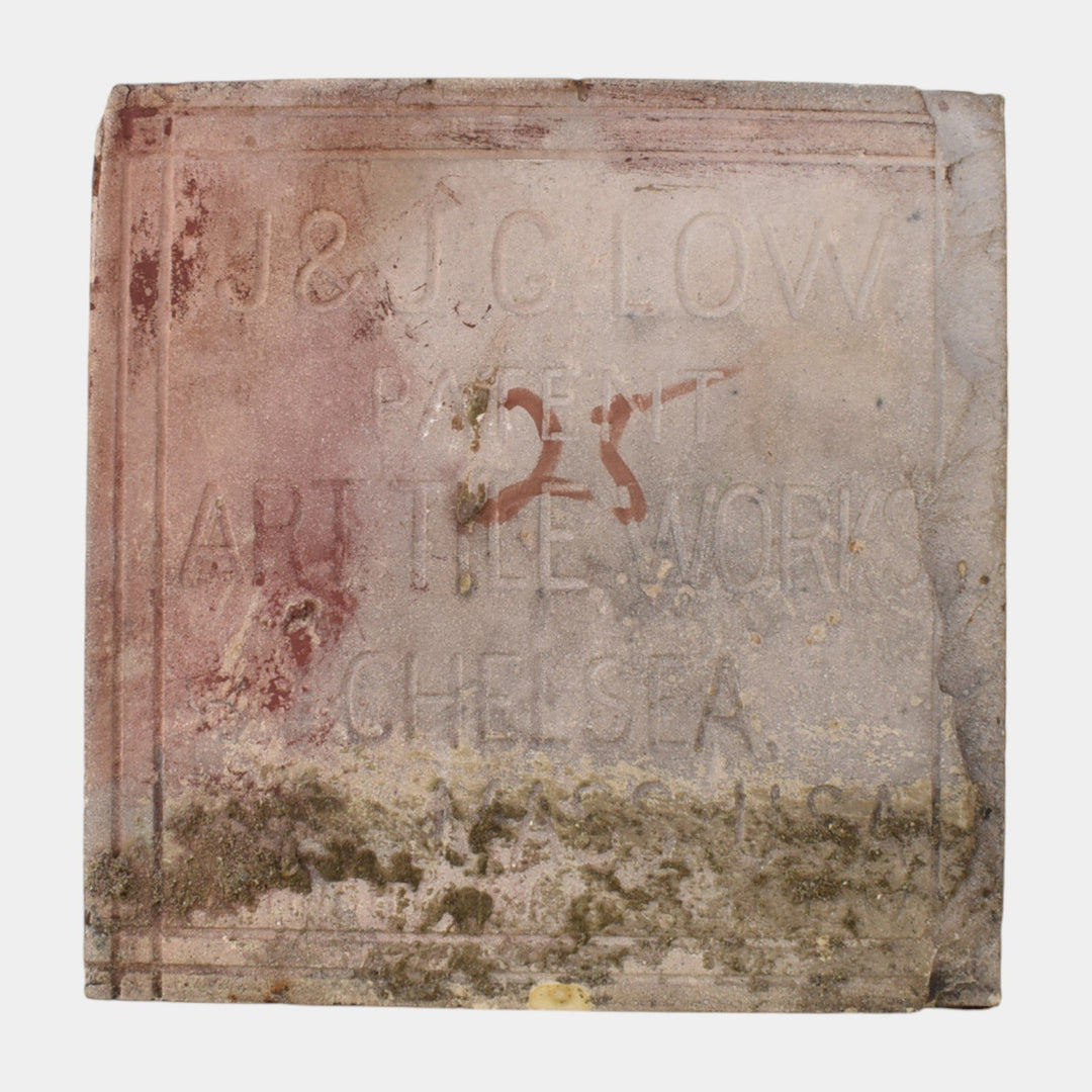 J & JG Low Tile Works 1880s Art Pottery Green Majolica Geometric Ceramic Tile