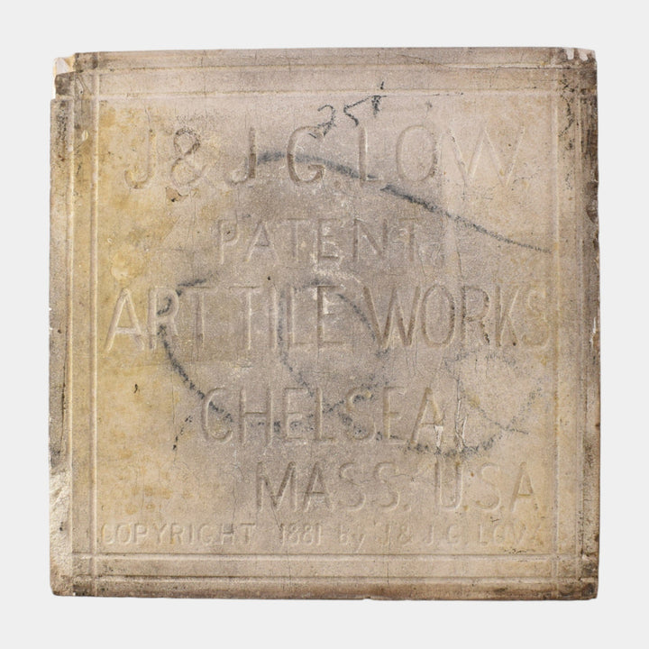 J & JG Low Tile Works 1880s Art Pottery Brown Majolica Geometric Floral Tile