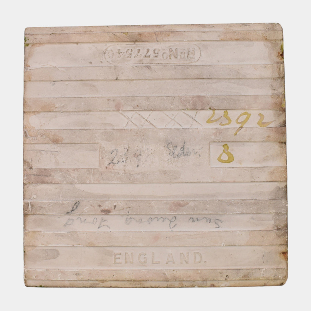 Rhodes Tile Co. Art Pottery English 1900s Green Art Nouveau Stylized Flower Tile