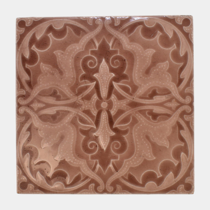 Minton Hollins 1880s English Art Pottery Brown Majolica Geometric Ceramic Tile