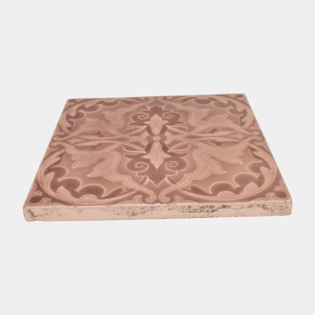 Minton Hollins 1880s English Art Pottery Brown Majolica Geometric Ceramic Tile