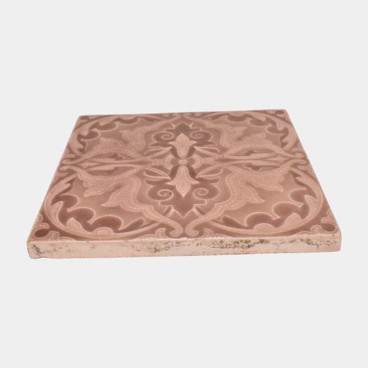 Minton Hollins 1880s English Art Pottery Brown Majolica Geometric Ceramic Tile