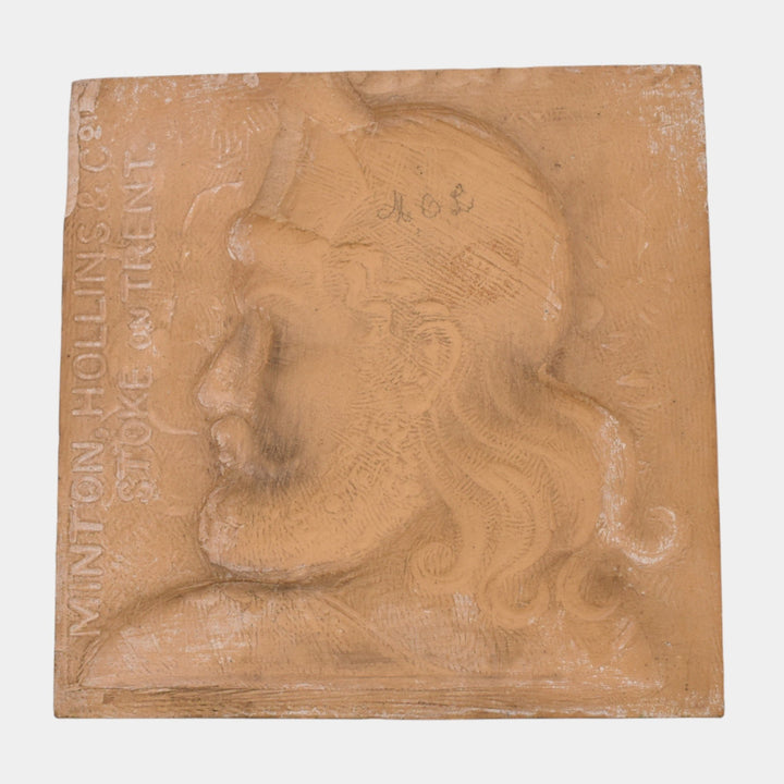 Minton Hollins 1890s English Art Pottery Green Majolica "Dane" Portrait Tile