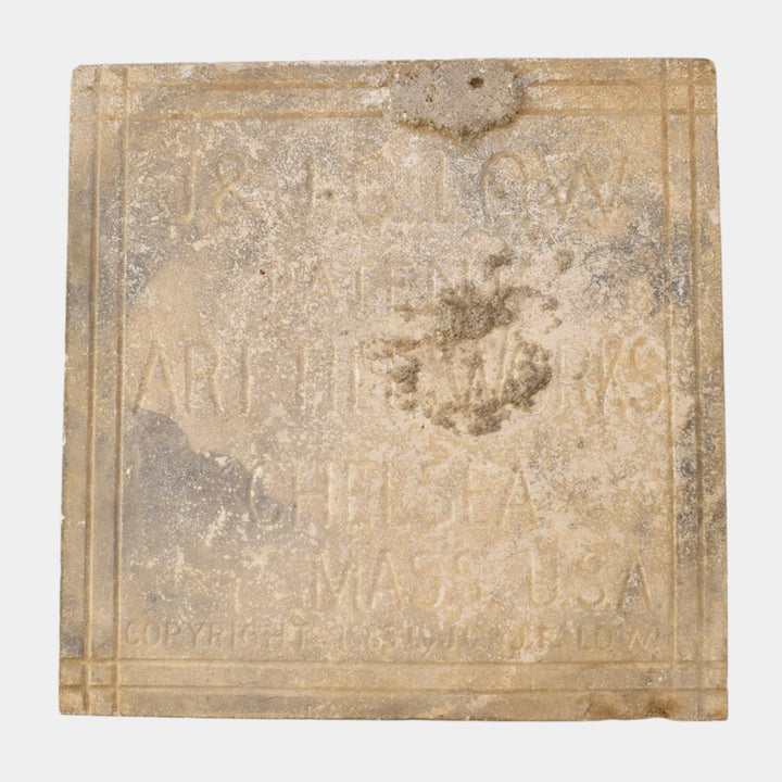 J & J.G. Low Art Pottery Teal Majolica Art Nouveau Scrolls And Medallions Tile