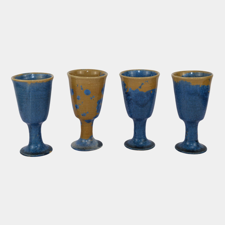 Douglas Ferguson Pigeon Forge Pottery Experimental Blue Crystalline 4 Goblets