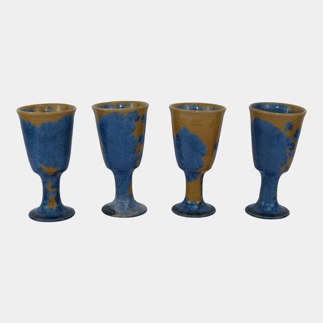 Douglas Ferguson Pigeon Forge Pottery Experimental Blue Crystalline 4 Goblets