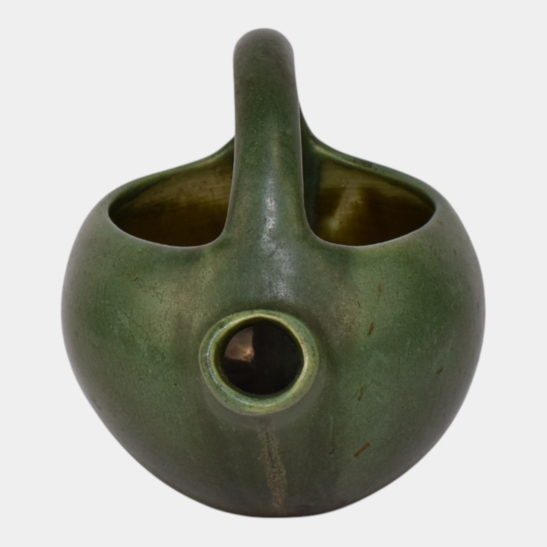 Hampshire Early 1900s Antique Arts And Crafts Pottery Matte Green Pitcher Teapot