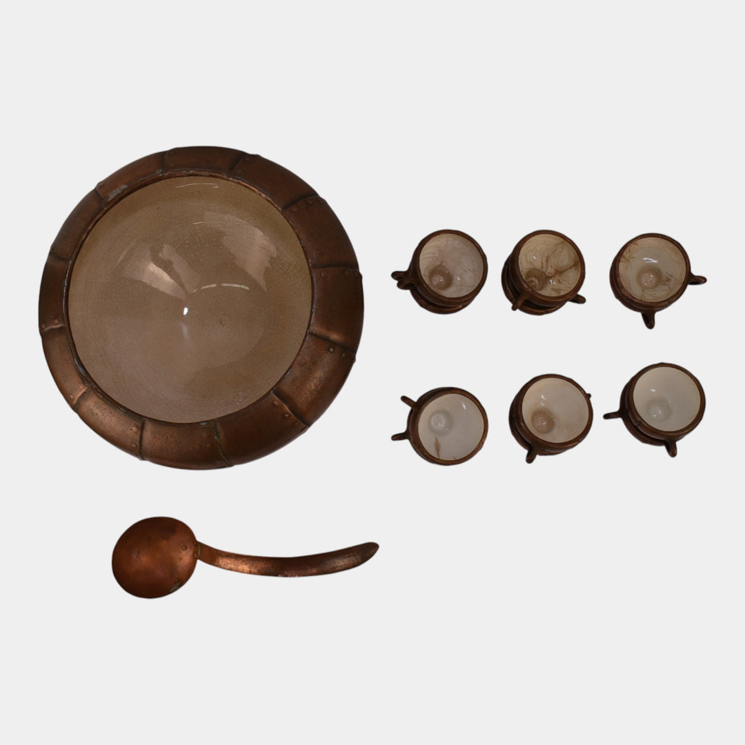 Clewell Art Pottery Copper Clad Punch Bowl Set of 12 Cups and Copper Ladle