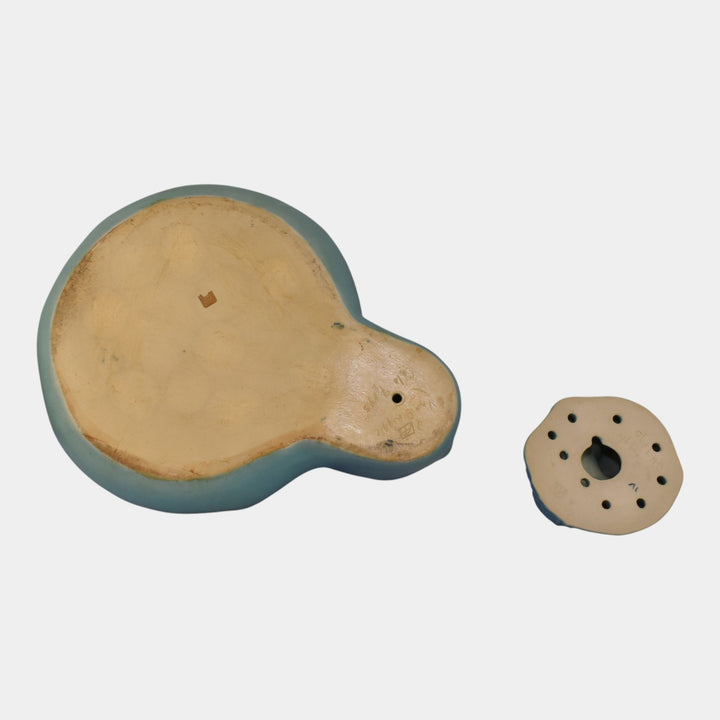 Van Briggle 1940s Pottery Blue Lady Of The Lake Figural Bowl Frog Flower Frog