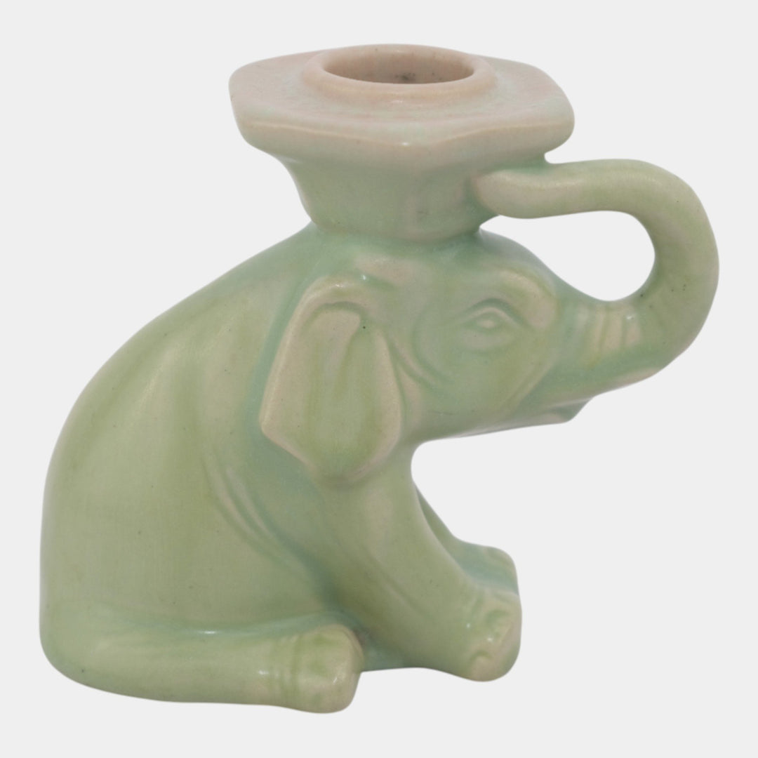 Rookwood 1929 Vintage Art Pottery Green Ceramic Elephant Candleholder 6059