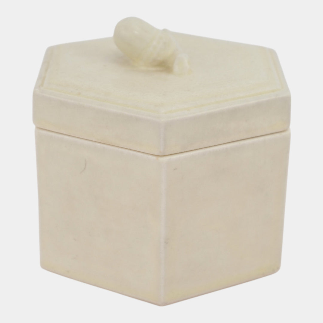 Rookwood 1925 Art Pottery White Arts And Crafts Acorn Finial Covered Jar 2795