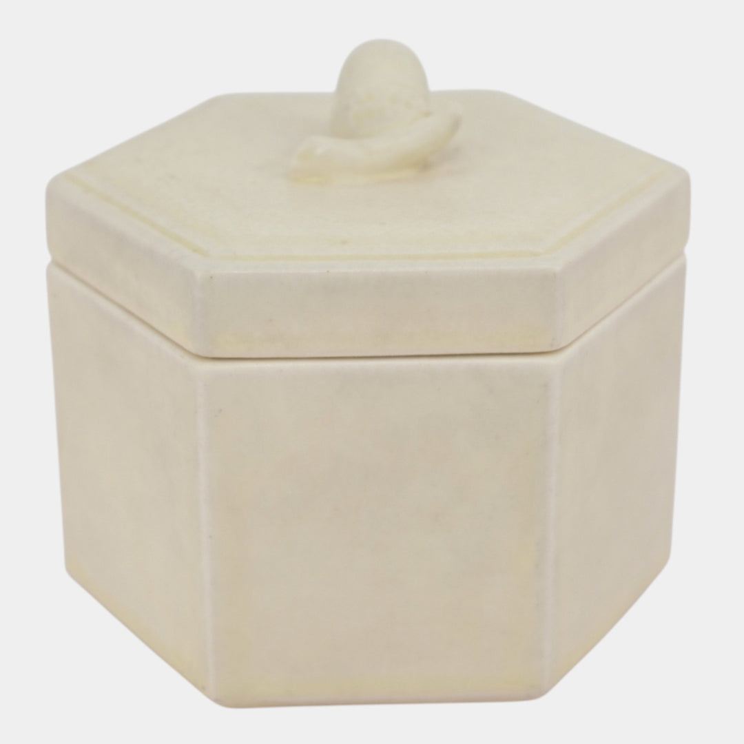 Rookwood 1925 Art Pottery White Arts And Crafts Acorn Finial Covered Jar 2795