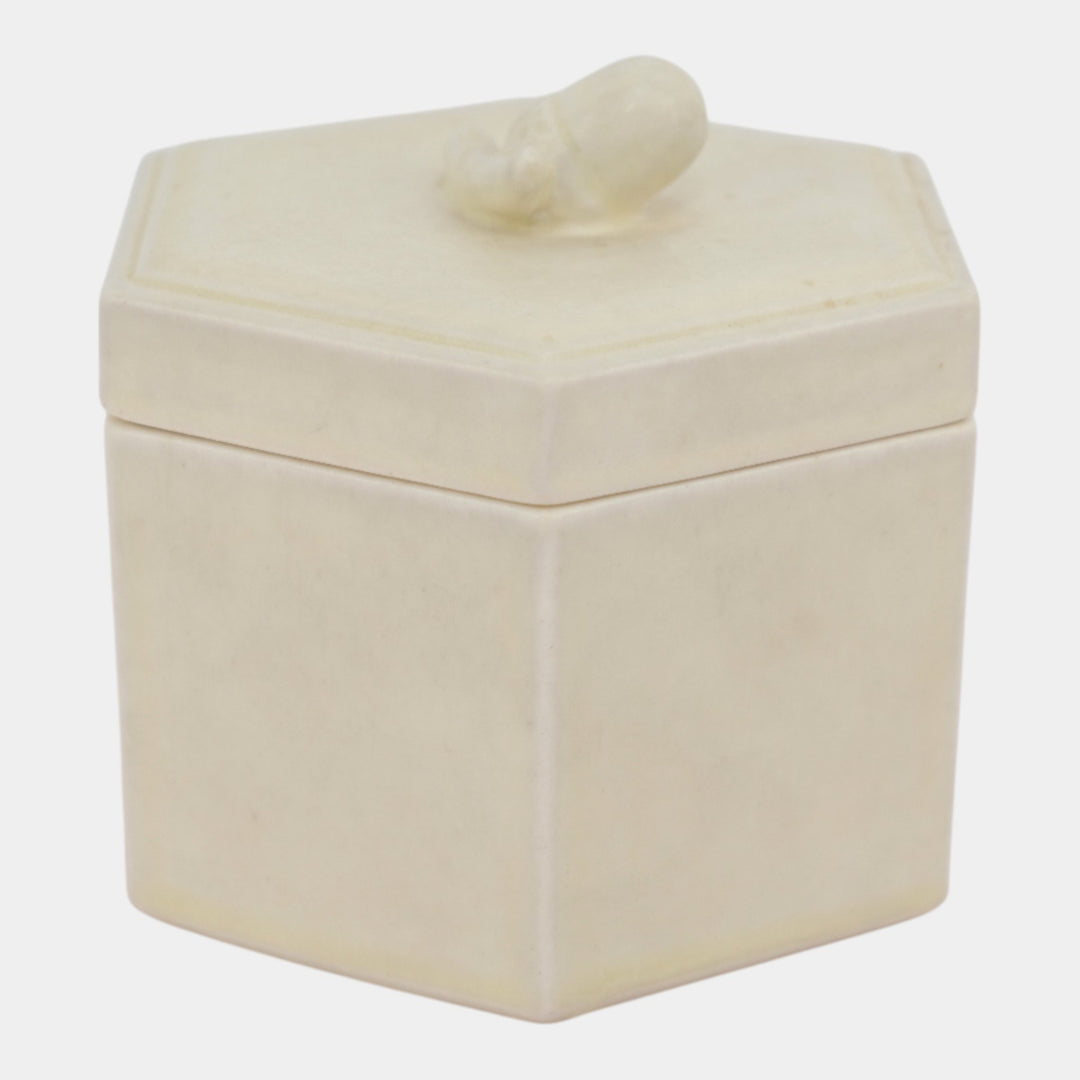 Rookwood 1925 Art Pottery White Arts And Crafts Acorn Finial Covered Jar 2795