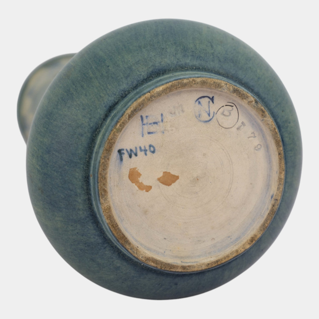 Newcomb College 1913 Vintage Arts and Crafts Pottery Green Floral Vase Bailey - Just Art Pottery