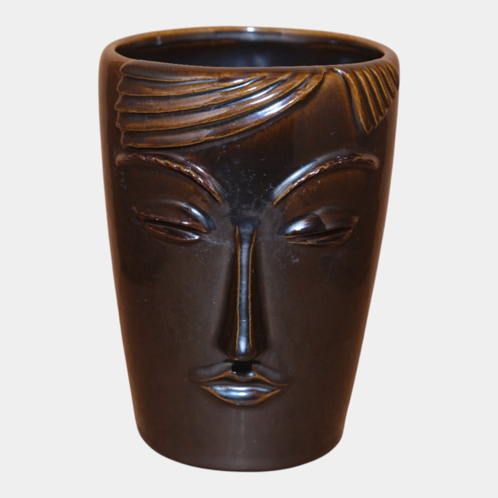 Weller Novelty Line 1930s Vintage Art Deco Pottery Mottled Brown Face Vase