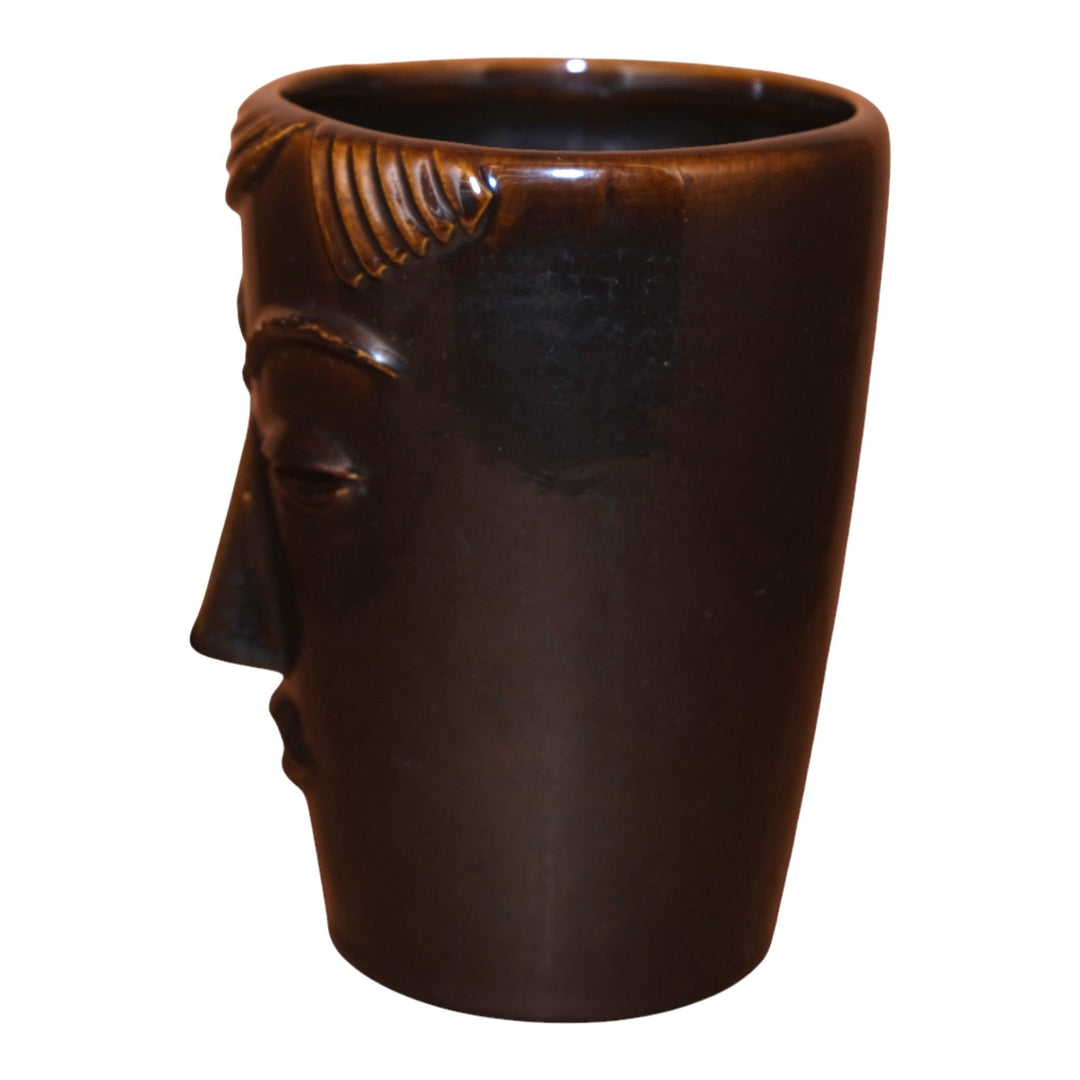 Weller Novelty Line 1930s Vintage Art Deco Pottery Mottled Brown Face Vase