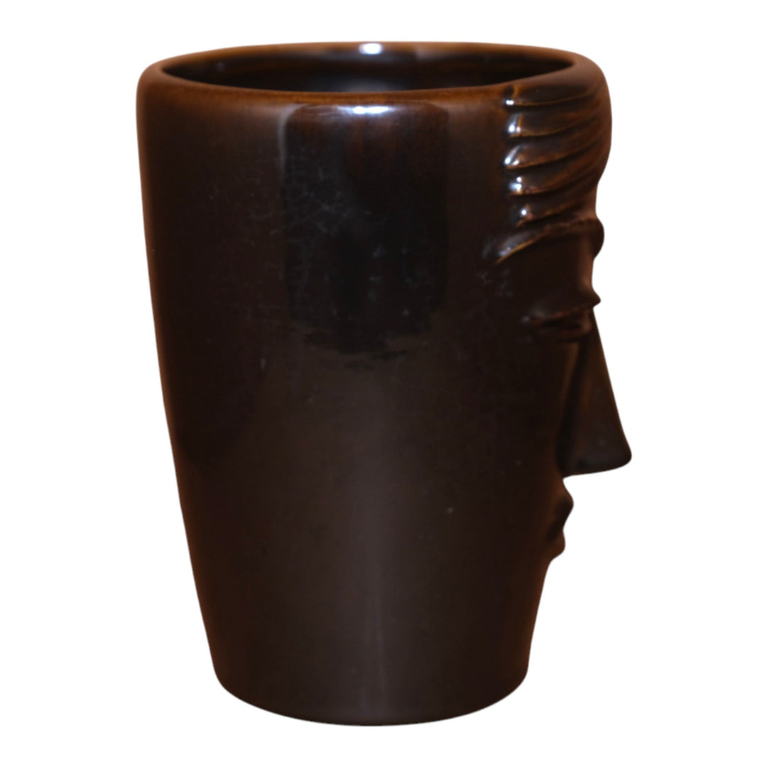 Weller Novelty Line 1930s Vintage Art Deco Pottery Mottled Brown Face Vase