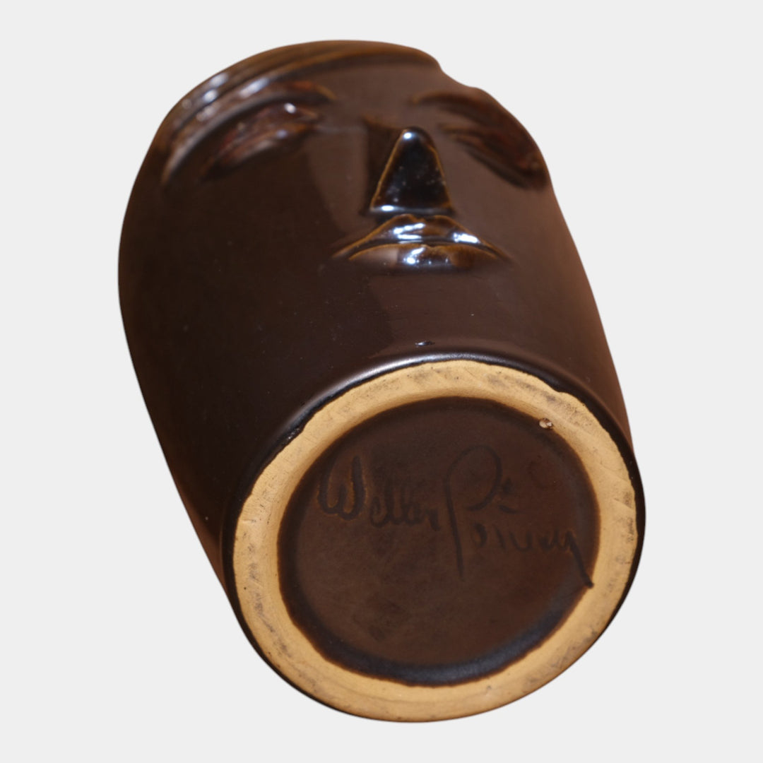 Weller Novelty Line 1930s Vintage Art Deco Pottery Mottled Brown Face Vase