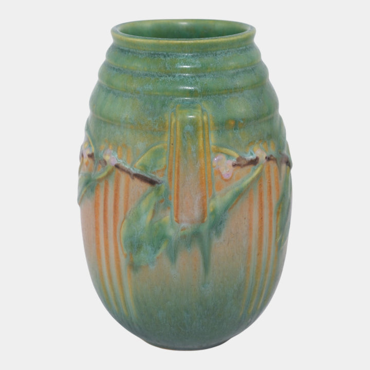 Roseville Laurel Green 1934 Vintage Arts And Crafts Pottery Ceramic Vase 670-7 - Just Art Pottery