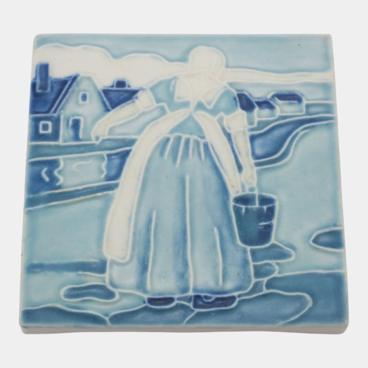 Rookwood 1921 Vintage Art Pottery Blue Scenic Dutch Woman Tea Tile Trivet 1819